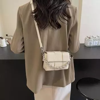 Модная плетеная сумка через плечо в клетку для женщин Niche Design, летняя новая универсальная сумка-мессенджер небольшого размера в квадратном стиле 2024 года чёрный