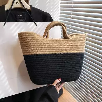 Модная плетеная сумка для женщин, летняя пляжная сумка через плечо, женская ретро-сумка из ротанга, дорожная сумка через плечо с ручкой в стиле бохо 27*30cm разноцветный