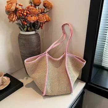 Модная плетеная сумка для женщин на лето, большая вместимость, простая плетеная сумка из травы, высококачественная и универсальная сумка через плечо