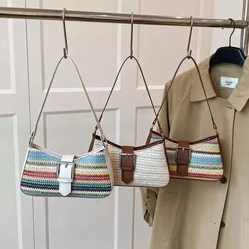 Модная плетеная сумка из искусственной кожи подмышкой, женская новая полосатая сумка через плечо, высококачественная нишевая трендовая сумка-хобо 25x5x13cm