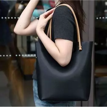 Модная плетеная сумка-тоут из воловьей кожи Black cowhide