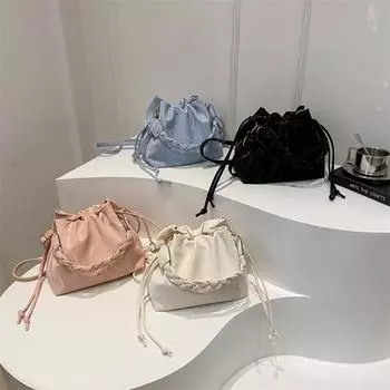 Модная плетеная женская сумка в руку для женщин на лето, новая простая сумка-ведро с насосом, модная сумка через плечо в милом стиле