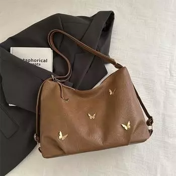 Модная плиссированная сумка-бабочка подмышкой, модная универсальная сумка через плечо, простая сумка-тоут большой вместимости коричневый