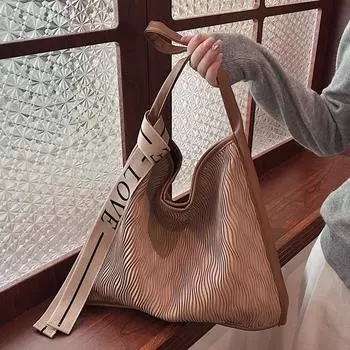 Модная плиссированная сумка большой вместимости, женская сумка через плечо, высококачественная текстура, простая сумка для поездок на работу хаки