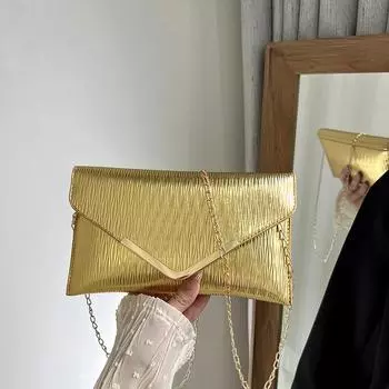 Модная плиссированная сумка-конверт для переноски, сумка для ужина, V-образная иностранная цепочка, косая женская сумка на одно плечо чёрный