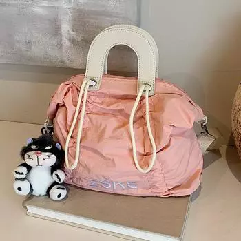 Модная плиссированная сумка-тоут для женщин, симпатичная сумка через плечо для девочек, повседневная сумка-мессенджер no pendant розовый