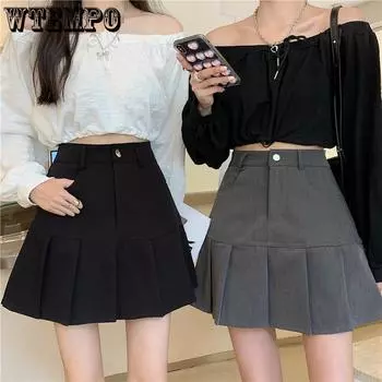 Модная плиссированная юбка для женщин Y2k Harajuku белая юбка-карандаш униформа защитные брюки летняя однотонная повседневная мини-юбка Kawaii S чёрный