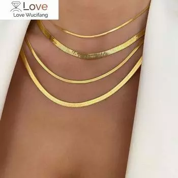 Модная плоская цепочка из титановой стали в виде змеиной кости, женское короткое ожерелье из нержавеющей стали с золотым лезвием, цепочка-чокер, нейтральные аксессуары 40cm