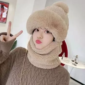 Модная плюшевая шапка шарф маска комплект зимняя теплая шапка утеплитель для шеи для езды на велосипеде ветрозащитный шарф шапка защита ушей серый