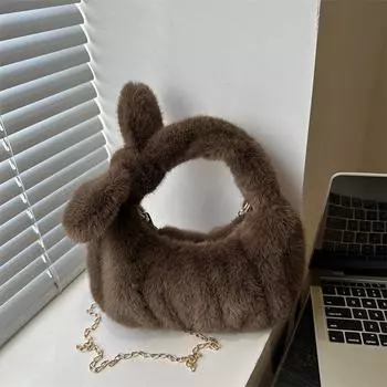 Модная плюшевая сумка-мессенджер в иностранном стиле серый