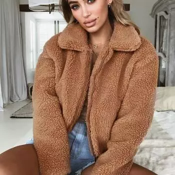 Модная плюшевая женская осенняя куртка с длинным рукавом, свободные теплые бархатные шерстяные пальто, женские зимние однотонные повседневные мягкие верхние куртки больших размеров для женщин 24964 S белый