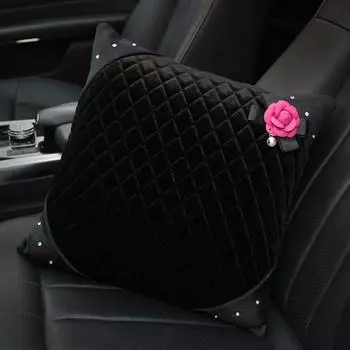 Модная подушка для поясницы в виде цветка камелии со стразами для офисного кресла, поддерживающая талию, многоцелевые аксессуары для подушек чёрный