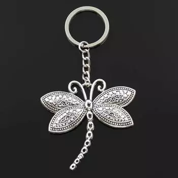 Модная подвеска «Стрекоза» 60x58 мм 30 мм, брелок для ключей, металлическая цепочка, серебряный цвет, мужской автомобильный подарок, сувенирный брелок