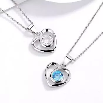 Модная подвеска в форме сердца из стерлингового серебра S925 с натуральным кристаллом циркония, женское короткое ожерелье на ключицу синий