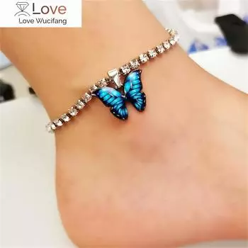 Модная подвеска в виде бабочки для женщин, браслеты со стразами, летние пляжные украшения, босые ножные аксессуары, цепочка для леди, любовь, свадебная цепочка для ног