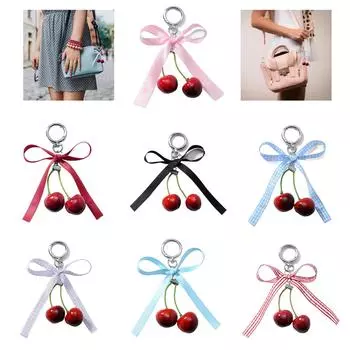 Модная подвеска в виде сумки из искусственной вишни, имитация фруктов, брелок для ключей с бантом из ленты для повседневного использования T7