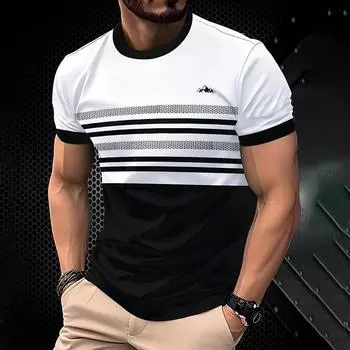 Модная полосатая футболка с 3D-принтом, одежда 2025 года, повседневные мужские топы, простые повседневные мужские футболки с коротким рукавом, новая футболка с круглым вырезом S