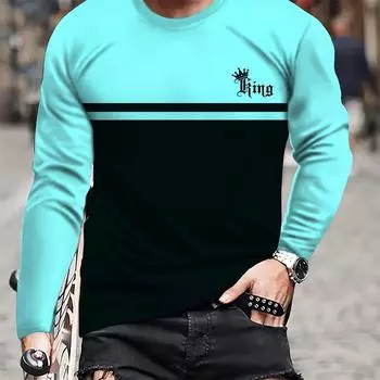 Модная полосатая футболка с длинным рукавом, топы с коротким рукавом с 3D-принтом, быстросохнущие мужские футболки, свободная одежда больших размеров, зимняя блузка S