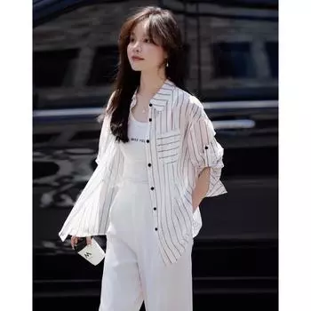 Модная полосатая куртка с длинными рукавами и принтом «ленивые буквы» на осень, новая свободная рубашка S