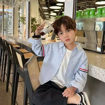 Модная полосатая рубашка с длинным рукавом для мальчиков в гонконгском стиле от Tong Chenchen