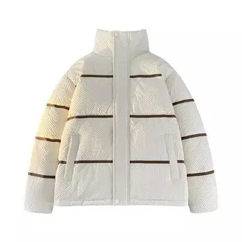 Модная полосатая универсальная куртка из утиного пуха 90% белого цвета для мужчин и женщин, теплая повседневная куртка M