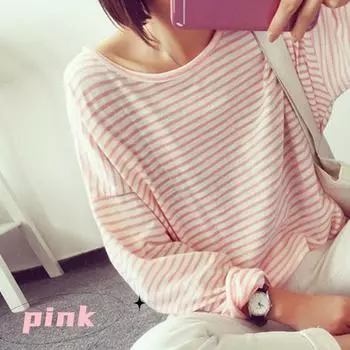 Модная полосатая женская футболка с длинным рукавом и круглым вырезом XXL розовый