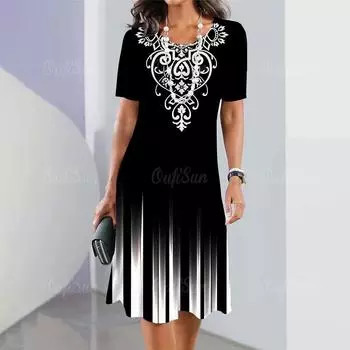 Модная полосатая женская одежда платья простота принт короткий рукав женское платье элегантное черное женское длинное платье пуловер S