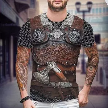 Модная популярная графическая винтажная мужская одежда с доспехами викингов, 3D-принт, футболка Harajuku, летняя футболка с коротким рукавом, повседневная футболка большого размера XS