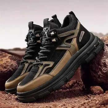 Модная популярная мужская повседневная обувь из кожи в стиле ретро с мягкой подошвой, рабочая обувь для путешествий на открытом воздухе, нескользящая, износостойкая, молодежная походная обувь 39 черный серый