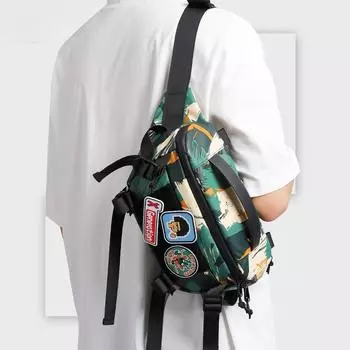 Модная поясная сумка для мужчин, нагрудная сумка для велоспорта, камуфляжный узор, большая вместимость, сумка через плечо, чёрный