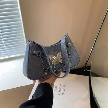 Модная портативная маленькая сумка женская летняя 2024 года, новая модная ретро-сумка через плечо под мышкой, сумка-мессенджер с нишевым дизайном чёрный