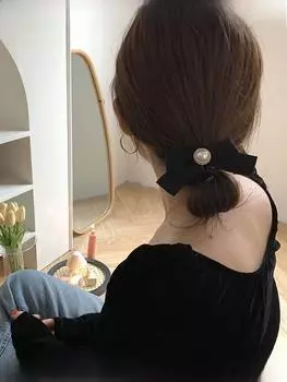 «Модная повязка на голову с бантом и жемчугом – корейский черный французский стиль»