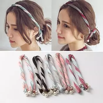Модная повязка на голову с жемчужной полоской, модная летняя повязка для волос для женщин и девочек, инструмент для укладки волос, цвет случайный black