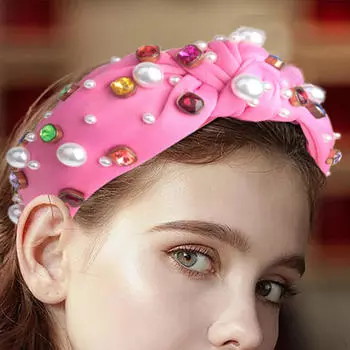 Модная повязка на голову со стразами для женщин и девочек розовый