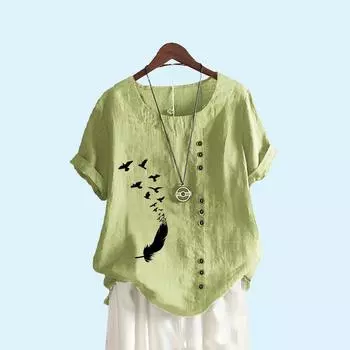 Модная повседневная блузка с круглым вырезом и принтом, женская летняя футболка с коротким рукавом, женская S-5XL, пуловер больших размеров, свободная рубашка S коричневый