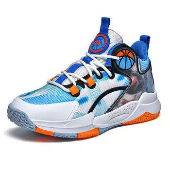 Модная повседневная детская обувь, синие кроссовки для мальчиков, сетчатая поверхность, дышащие, легкие, студенческие спортивные кроссовки с мягкой подошвой 35