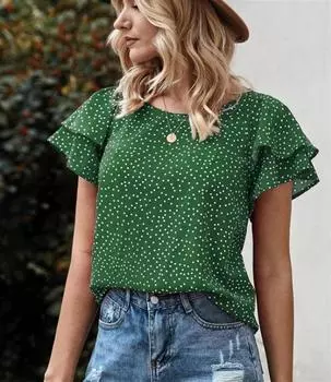 Модная повседневная футболка женская винтажная тонкая уличная одежда с цифровой печатью в горошек красный лист лотоса лоскутные топы женский дизайн повседневная тонкая одежда S зелёный