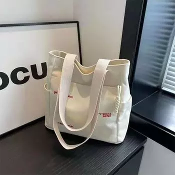 Модная повседневная холщовая сумка с мультяшной буквой, универсальная сумка-тоут, сумка для бенто белый