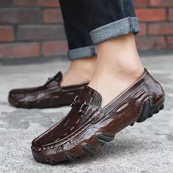 Модная повседневная кожаная обувь для вождения мокасины без застежек мужская повседневная обувь ручной работы туфли с узором из крокодиловой кожи мужские летние мокасины 38 чёрный