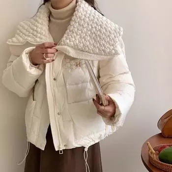 Модная повседневная куртка с высокой талией, маленькая, женская, короткая, свободная, утолщенная, с вышивкой, с большими лацканами, маленькая, зимняя одежда average size, recommended within 70kg