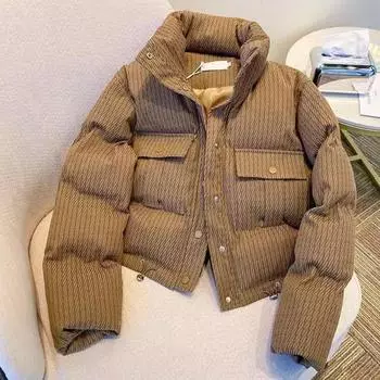 Модная повседневная куртка женская утолщенная теплая короткая верхняя часть S хаки