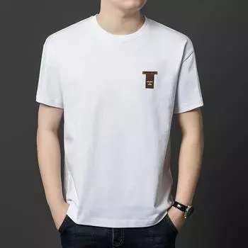 Модная повседневная мужская футболка с короткими рукавами, летняя новинка, спортивная рубашка с тонким дном с круглым вырезом для молодежи и среднего возраста для мужчин M белый