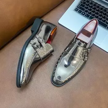 Модная повседневная мужская обувь из блестящей кожи, летние мокасины, туфли без застежек, мужская обувь для вождения, туфли-монки с ремешками, мужские мокасины ручной работы 38 серебряный