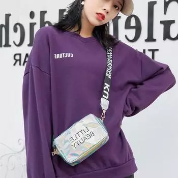 Модная повседневная небольшая квадратная сумка с напечатанной одной лазерной сумкой на плече чёрный