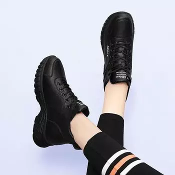 Модная повседневная обувь 2024 года, осень и зима, спортивная обувь с мягкой подошвой, удобные кроссовки на плоской подошве из вулканизированной стали, Zapatos Mujer 35 черный белый