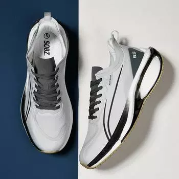 Модная повседневная обувь для лета, сетчатые дышащие удобные мужские кроссовки полной длины с амортизирующей пластиной из углеродного волокна 36 серый