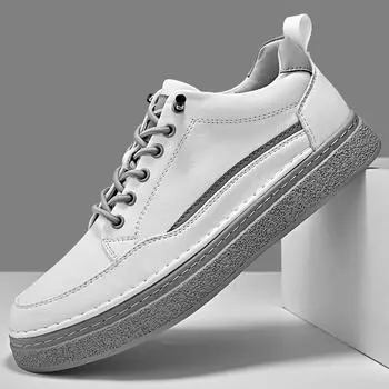 Модная повседневная обувь из натуральной кожи для активного отдыха, мужские кроссовки, теннисные туфли, скейтборд, мужская обувь, универсальная обувь из вулканизированной кожи 38 чёрный