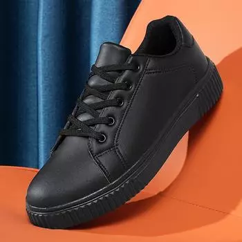 Модная повседневная обувь Мокасины Британские кожаные кроссовки Туфли на плоской подошве Классические мужские кожаные туфли Весна-Лето Новые модные универсальные туфли на платформе 36 чёрный
