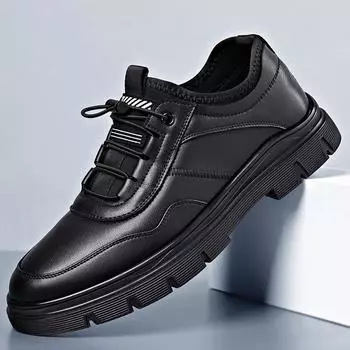 Модная повседневная обувь мужская весна 2025 года, новые однотонные туфли из кожи, шерсти, бархата, теплые низкие мужские кожаные туфли 38