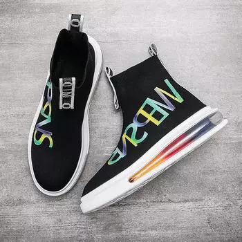 Модная повседневная обувь, мужские высокие носки, вязаные дышащие кроссовки с мягкой подошвой на воздушной подушке для мужчин, кроссовки Zapatos Casuales Slip-On 38 белый